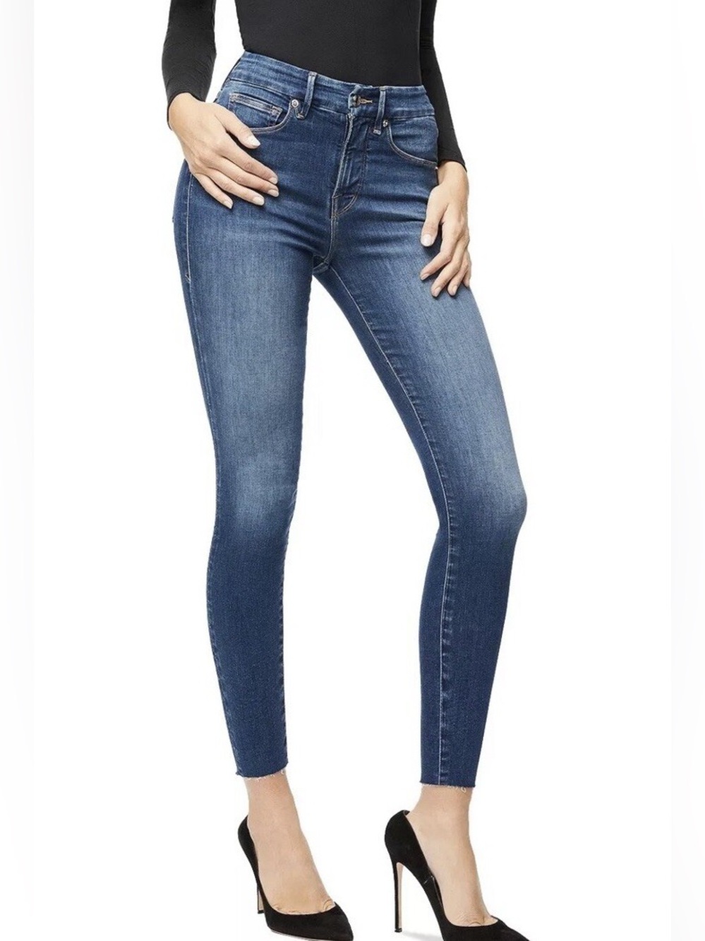 Good American Good Waist Crop Raw Edge Skinny Jeans Blue331
